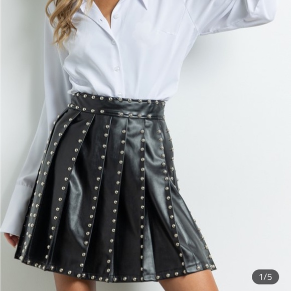 Studded Vegan Leather Skirt - Picture 2 of 3